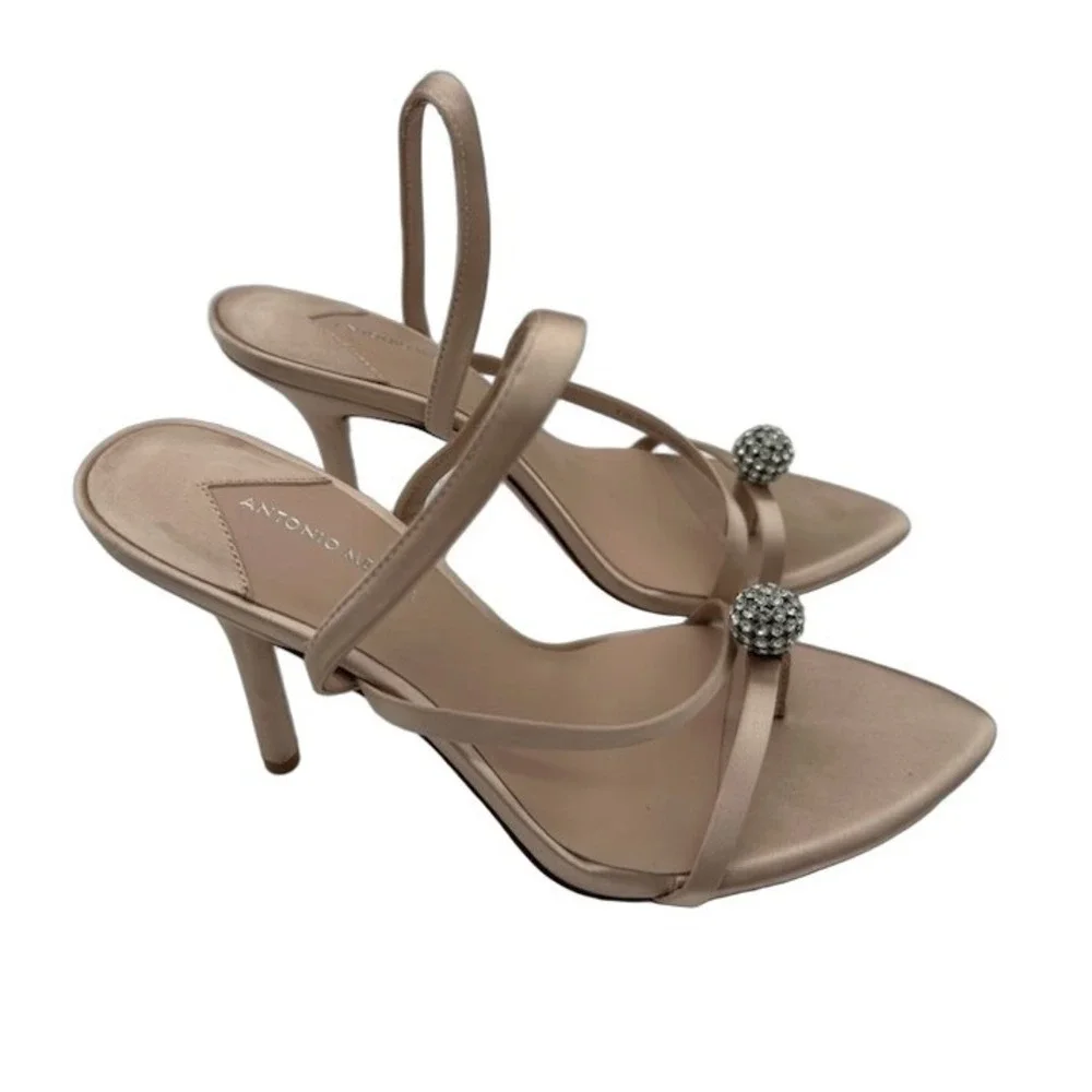 Antonio Melani Heels Sandals Women's Size 6.5 M Beige Satin Crystals Slingback